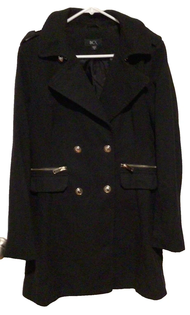 BCX Women’s Black Corduroy Double Breasted Pea Coat Jacket Size Medium